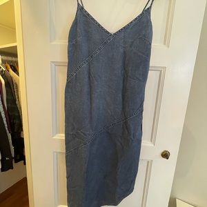 Topshop Blue Denim Fitted Asymmetrical Dress